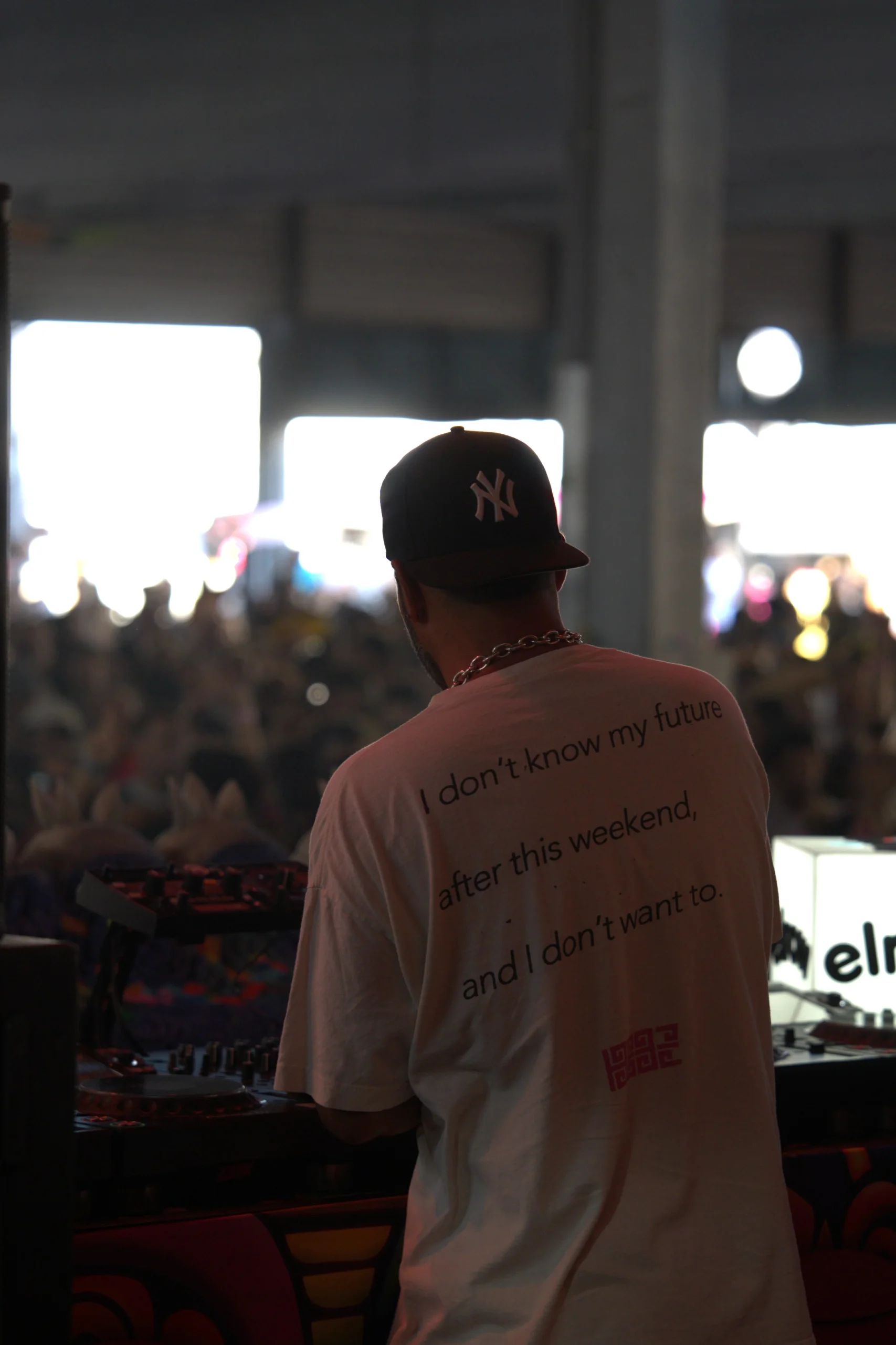 Armand Van Helden de dos face à la foule de l'Elrow Stage, en t-shirt Björk, Family Piknik 2026, Parc des Expositions de Pérols